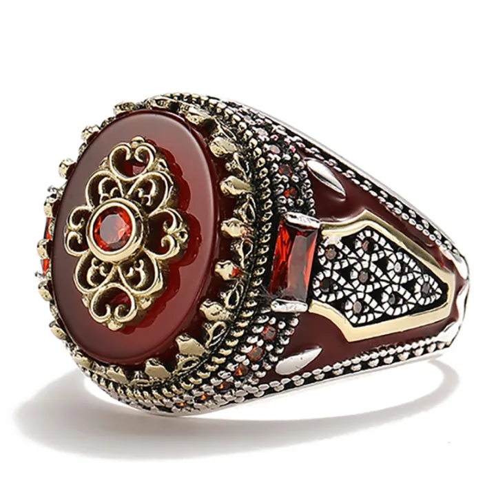 Retro%20Handmade%20Islamic%20Men%20Ring%20Vintage%20Turkish%20Double%20s%20Black%20Red%20CZ%20Stone%20Ring%20Punk%202023%20Trendy%20Religious%20Muslim%20Jewelry%20-%20Image%203