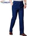 Men High-stretch Jeans Comfortable Slim Fit Men's Jeans with Elastic Waist Pockets Perfect for Mid-aged Fathers Ankle-length Casual Trousers Soft Men Jeans.