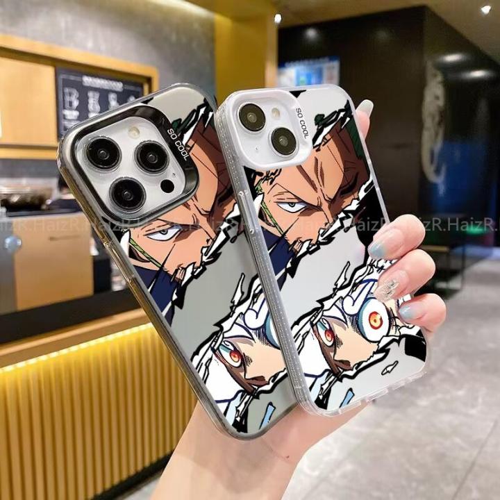 Phone Case For iPhone 11 12 13 14 15 Pro Max Plus Plus X XR XS MAX Back  Cover Anime One Piece Luffy Zoro Silver Black White Colorful Matte IMD
