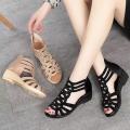 Real Soft Leather Roman Sandals Women's Chunky Heel Mom Shoes Fashion Outerwear Women's Sandals Wedge Women's Shoes 2023.