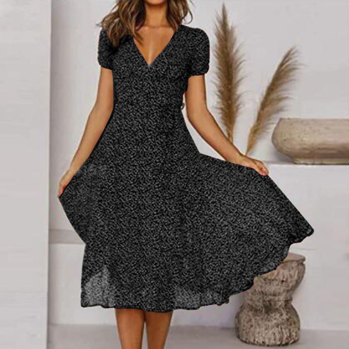 Summer%20Women%E2%80%99s%20Polka%20Dot%20A-Line%20Dress%202023%20Casual%20V-neck%20Bandage%20Boho%20Beach%20Dress%20for%20Women%20Chic%20Midi%20Sundress%20Robe%20-%20Image%205