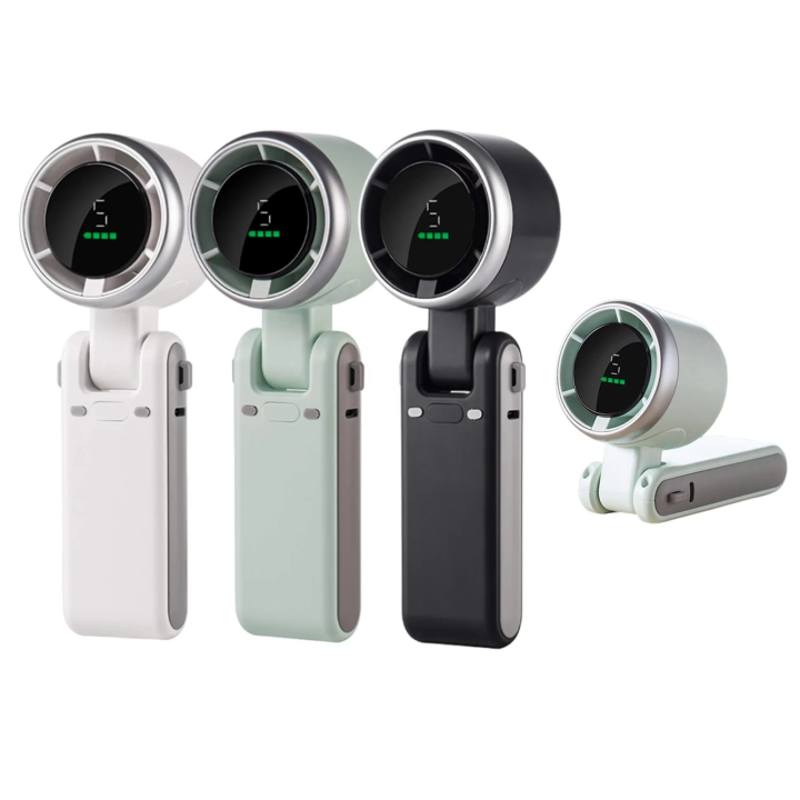 Popular Mini High-Speed Handheld Turbo Fan Smart Digital Display Wearable Personal Desk Neck Fan with Five Wind Speeds