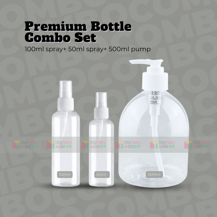 (3pcs) Travel set Mini Plastic Transparent Small Empty Spray Bottle Combo Package