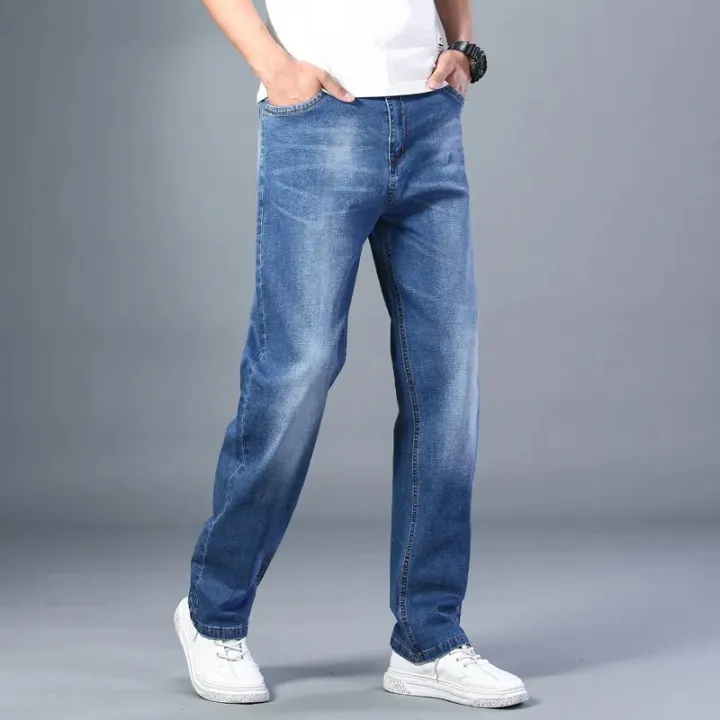 6%20Colors%20Spring%20Summer%20Men's%20Thin%20Straight-leg%20Loose%20Jeans%20Classic%20Style%20Advanced%20Stretch%20Baggy%20Pants%20Male%20Plus%20Size%2040%2042%2044%20-%20Image%203