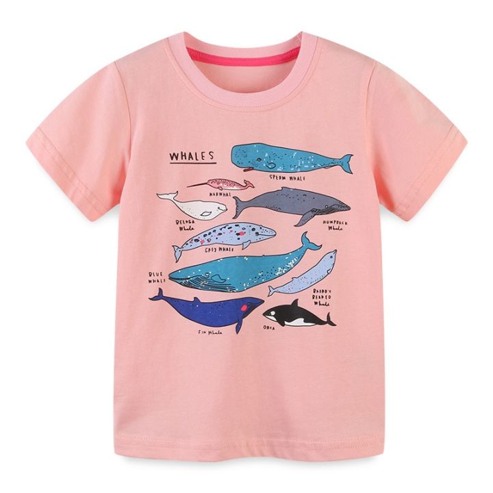 SAILEROAD Summer Girls Whales T Shirt Cotton Short Sleeve Cartoon T-shirts Kids Tee Boys Tops Children Clothes