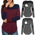 Pregnancy Maternity Clothes Women Maternity Casual Striped Nursing Tops T-shirt Breastfeeding Tops Pregnant Women. 
