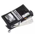 Black 100% Cow Leather Card Holder and Two Zipper Pockets Wallet for Men - wallet for men. 