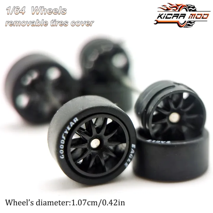 1/64%20Wheels%20with%20Rubber%20Tires%20CE28%20Refitting%20Parts%20for%20Diecast%20Model%20Car%20Hot%20Wheels%20Matchbox%20Tomica%20D:11mm%201%20Set%20-%20Image%202