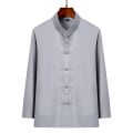 Spring and Autumn Ethnic Style Ancient Chinese Clothing Men's Tang Suit Men's Long-Sleeved Middle-Aged and Elderly Father Grandpa Cotton and Linen Suit60To70Years Old. 