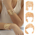 Metal Hollow Flower Leaf Bangles For Women Open Adjustable Wide Cuff Bracelet Party Wedding Jewelry WANNA.