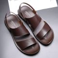 Summer Beach Shoes Mens Sandals  Leather Brown Black Sandals for Men Outdoor Casual Shoes Flats Shoes Men Sandals Slipper. 