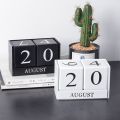 (New)Patoral tyle Wooden Perpetual Calendar Retro MDF Month Diplay Cube Calendar Perpetual Calendar Eternal Block Building Block Calendar Office.