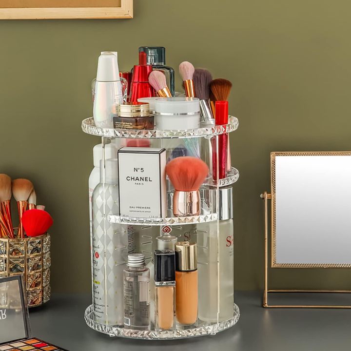 Makeup%20Organizer,%20360%20Degree%20Rotating%20Adjustable%20Cosmetic%20Organizer%20Makeup%20Storage%20Carousel%20Brush%20Lipstick%20Holder%20for%20Bathroom%20Vanity,%20Multi-Function%20and%20Large%20Capacity,%20Rhombic%20Pattern%20-%20Image%202