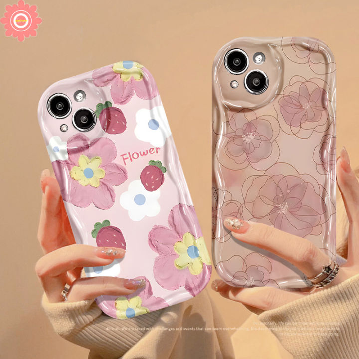 For Vivo Y27s Y36 Y12 Y17s Y27 Y15 Y20 Y17 Y35 Y21 V25 E Y16 Y22 Y11 Y15s Y20s Y30 Y51 Y02 Y12s V29 Y22s Y91 Y31 Y91C Y21s Y33 V27 Oil Painting Pink Large White Flower Strawberry Doodle Case