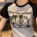 Women T-Shirt Y2k Crop Tops Tees Cat Print Slim Graphic Summer Korean Fashion Harajuku Streetwear Short Sleeve Aesthetic Clothes. 