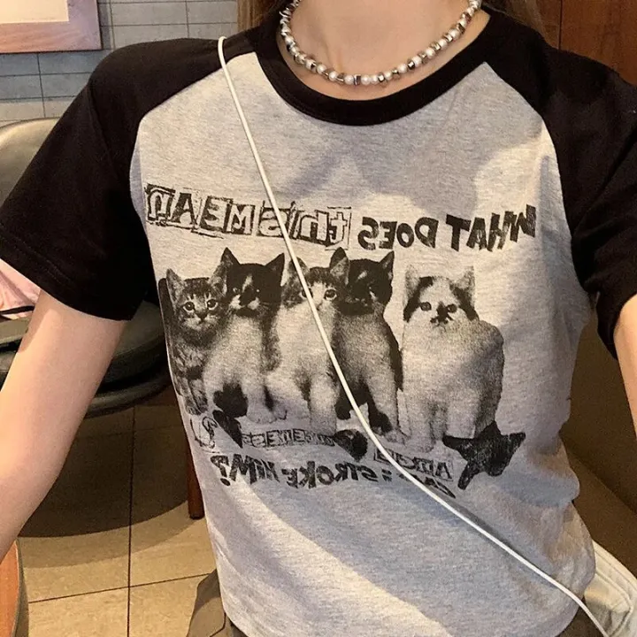 Women%20T-Shirt%20Y2k%20Crop%20Tops%20Tees%20Cat%20Print%20Slim%20Graphic%20Summer%20Korean%20Fashion%20Harajuku%20Streetwear%20Short%20Sleeve%20Aesthetic%20Clothes%20-%20Image%202