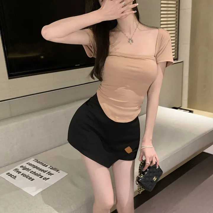 Hong%20Kong%20Style%20Pure%20Pink%20Skirt%20Women's%20Summer%20Design%20IrregularAWord%20SkirtinsHot%20Girl%20Short%20Skirt%20High%20Waist%20Skirt%20-%20Image%202