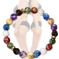 Natural Lava Stone Beads Healing Balance Chakra Charm Bracelet Colorful Bead Tibetan Buddha Prayer Bracelet for Women Men.
