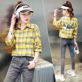 New plaid shirt ins Women's Loose Korean-Style Spring Long-Sleeved Shirt Brushed Hong Kong Style Shirt Retro Fashion. 