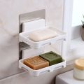 Creative Wall-mounted Soap Holder Box Drain Soap Dish Plastic Home Daily Self Adhesive Punch-free Bathroom Shelf Soap Box Bathroom Supplies.