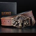 LUCKACE Vintage Design Mens Western Cowboy Belt Handmade Stylish Embossed Belt Good Gift for Husband Father Boyfriend Brothers Wearhouse. 