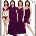 6 part Night Dress Silk Color Nighty Comfort Sleeping Dress pink purple blue misty  Red Color Indian Silk Super Soft and elegan night hot romantic dress for women bikini penty gaown semis pants tops nighty  silk dress for girl. 