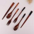 Rice Soups Gift Wooden Handmade Dinnerware Natural Kitchen Cutlery Tableware Utensils Sets Fork Chopsticks Spoon Set.