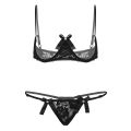 Women Open Cup Bra Top Cupless Exposed Underwired Bra wcheerfulith G-string See Through Sheer Lace Exotic Lingerie Set. 
