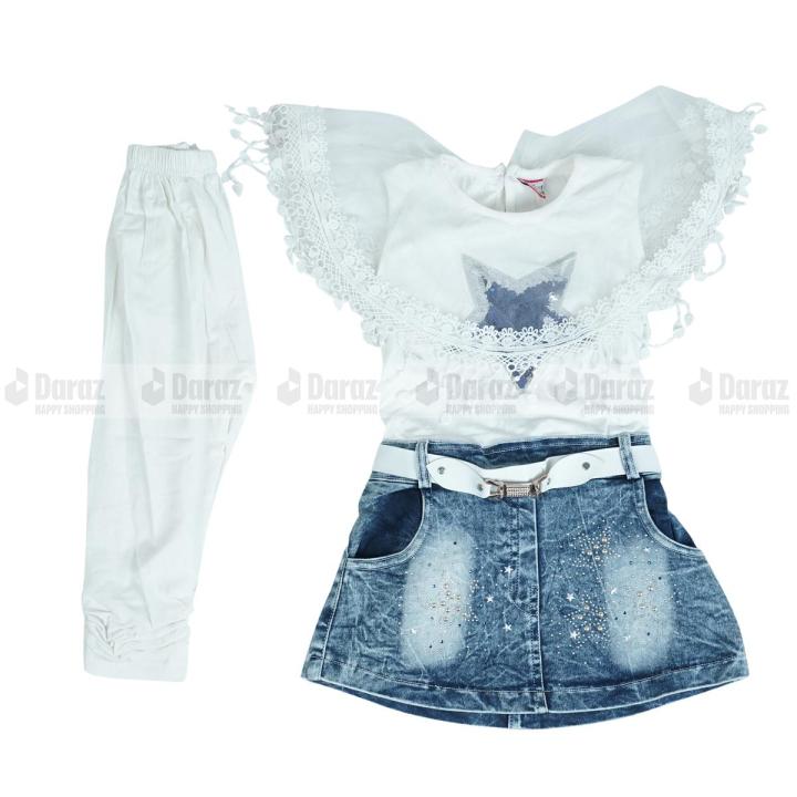 Baby Girl Jeans/Denim Frock Set With Cotton dress (1-3) Years