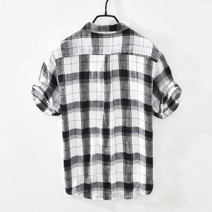Summer%20and%20Spring%20New%20Men%20Retro%20Plaid%20Short%20Sleeve%20Linen%20Shirt%20Youth%20Thin%20Breathable%20Workwear%20Black%20Blue%20Top%20GD-2011%20-%20Image%204