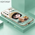 Hontinga for OnePlus 8T Back Cover + Free Lanyard Luxury 6D Plating Cute Satchel Girl Side Pattern Case Soft Silicone Square Mobile Cover.