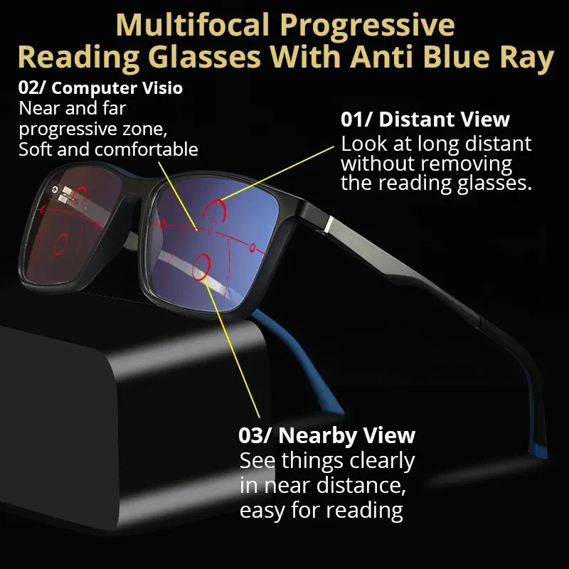Progressive Multifocal Reading Glasses Anti Blue Light Men's For