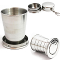 1 Pcs Portable Folding Cup Glass (250/150/75ml) Stainless Steel Camping  Key chain Ring Traveling Outdoor Telescopic Mug Glass. 