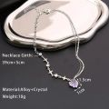 Y2K Purple Crystal Heart Pendant Necklace Women Sweet Cool Girl Punk Clavicle Chain Fashion Aesthetic Necklace Jewelry Gift 2023.