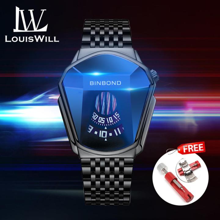 LouisWill Men Concept Watches Men's Fashion Watch Trend Locomotive Design Watch Concept Watch Steel Band Watch Wrist Watches for Men Steel Strap 30M Waterproof Watches Wrist Watches for Men