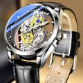Men's Automatic Movement Watch Round Wrist Watch with Double-sided Hollow for Outside Office Business Meeting.
