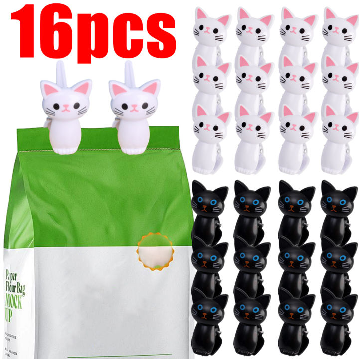 16/2PCS Food Sealing Clips Cartoon Cat Plastic Snacks Sealing Clamps Clothes Hanging Clips Household Office Desk Storage Tool