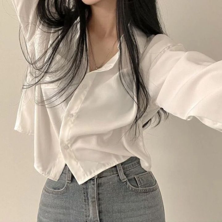 Vintage%20Shirts%20Women%20Chic%20Korean%20Fashion%20Simple%20All-match%20Long%20Sleeve%20Office%20Lady%20Tops%20Clothing%20Summer%20Sun-proof%20Elegant%20Cropped%20-%20Image%205