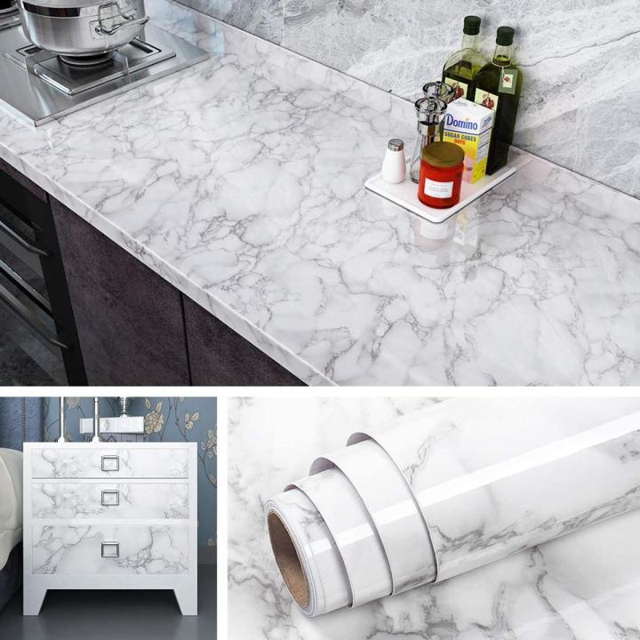 White Marble Wallpaper 1 miter Peel and Stick Countertops for Kitchen Waterproof Vinyl Countertop Contact Paper for Desk Cover Dresser Top Counter Top Covering Table Sticker