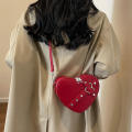Y2K Heart-shaped Crossbody Bag Zip Closure Rivet Detail Vintage Love Shoulder Bag PU Leather Heart Purse for Evening Wear Casual Outing Trendy Accessory Women's Fashion Gift Item.