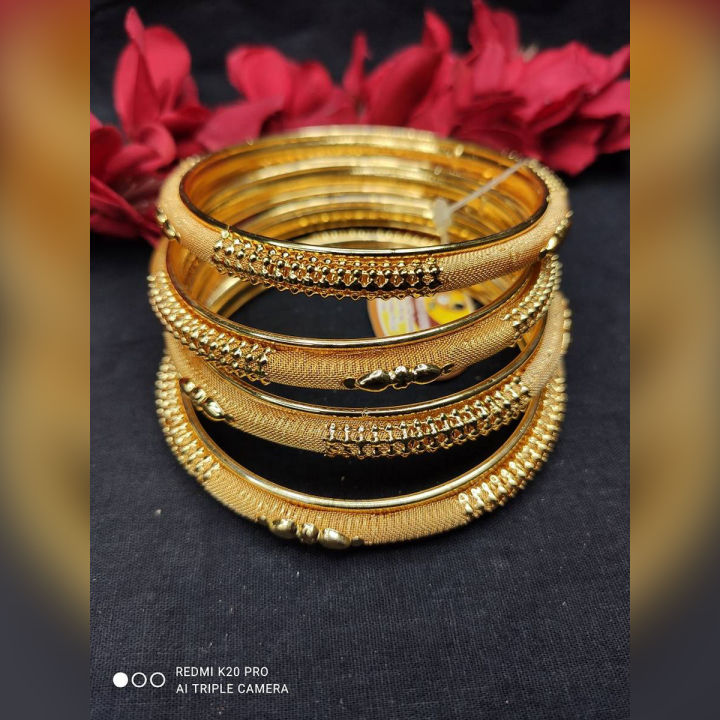 Gold Plated Bangles for Women - 4 Pcs Set