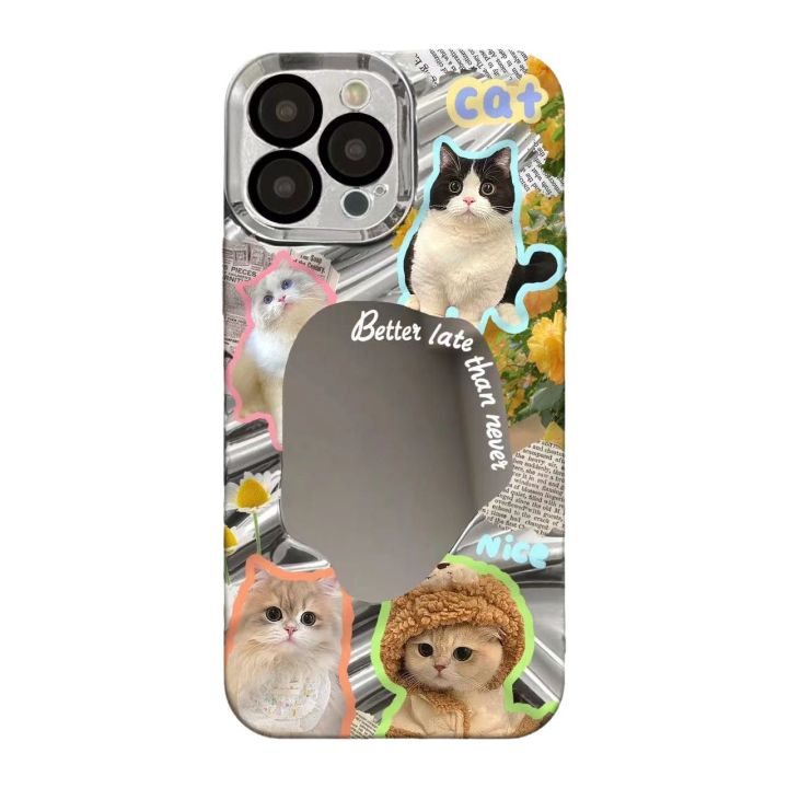 Creative%20Cartoon%20Cat%20Dog%20Phone%20Case%20For%20iPhone%2015%2014%2013%2012%2011%20Pro%20Max%20Silicone%20Shell%20With%20Mirror%20Back%20Cover%20-%20Image%205