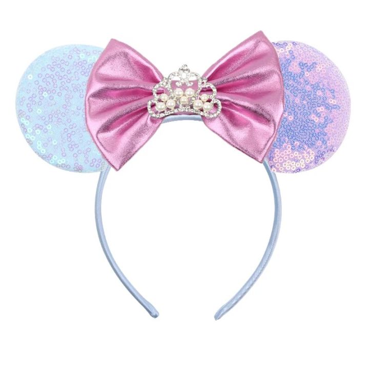 Disney Princess Crown Mouse Ears Headband Sequins Bow Hairband For Girls Children Festival Party DIY Hair Accessories Gift