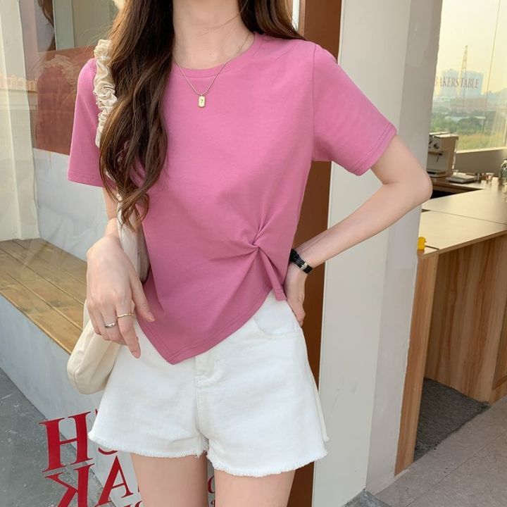 2023%20Brand%20New%20Womens%20T%20shirt%20Round%20Neck%20Irregular%20Design%20Short%20Women%20T-shirts%20Leisure%20Slim%20Short%20Sleeve%20Woman%20T-shirt%20Tops%20Tees%20-%20Image%202