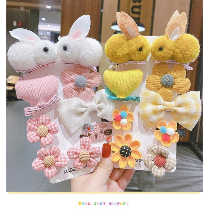 9 pcs/set children hair accessories of cartoon rabbit hairpin Korean version of the fabric flower for kids hairclip