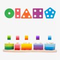 Montessori Kids Geometric Building Blocks Column Stack Game Shape Matching Board Puzzle Toy Toddler Education Cognition Toys.