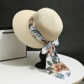 Women Summer Streamer Bow Bowler Hat Outdoor Large Rim Visor Foldable Sun Hat Beach Cap.