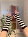 Warm Arm Warmers Women Wrist Elbow Thermal Glove Hand Arm Warmers Striped Knitted Woolen Elbow Mittens Cosplay Arm Sleeves. 