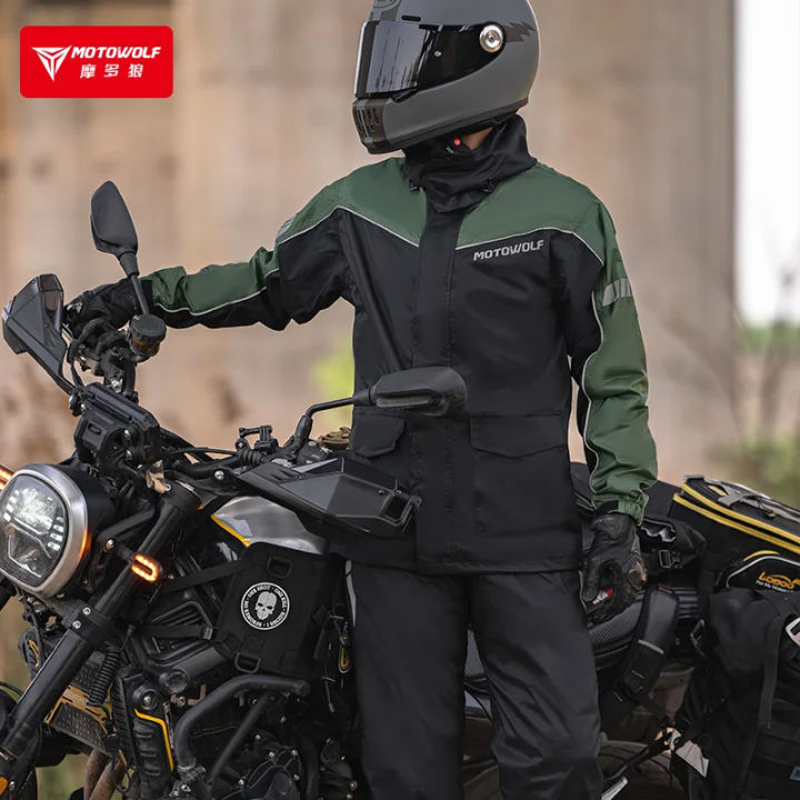 Motowolf Motorcycle Raincoat Suit Waterproof Windproof Reflective Jacket and Pants with Carrying Bag