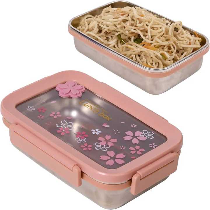 Stainless Steel Transparent Printed Lunch Tiffin Box for School/Office/College for Kids, Men, Women (Big, Pink)